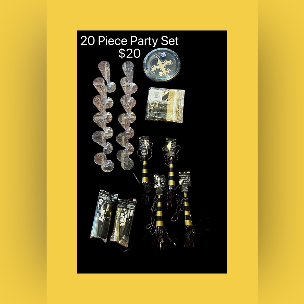 NIP 45 Piece New Orleans Saints/Black & Gold Party Supplies